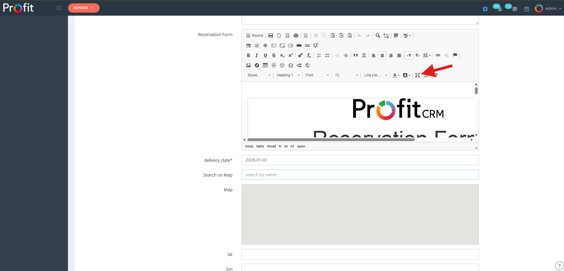 Reservation Form Output Example
